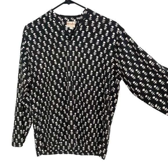 FabIndia Vintage Mens Black Abstract Print Cotton Short Kurta Tunic Shirt Large - Picture 4 of 9